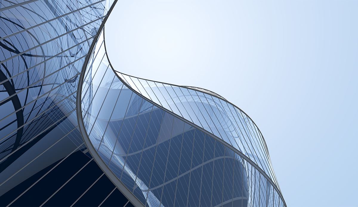 Curved glass building