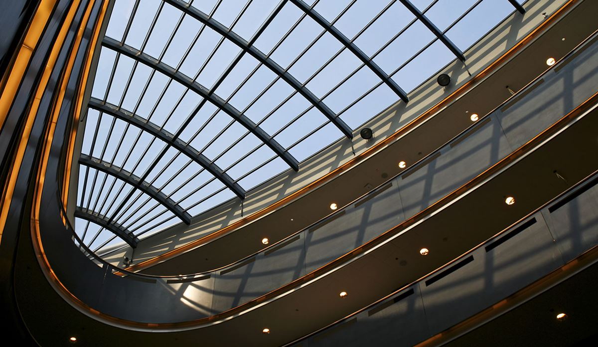 Curved interior view of a modern building.