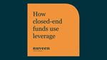 Orange square with rounded top-right corner on dark teal background. Text reads, "How closed-end funds use leverage - Nuveen, a TIAA Company."