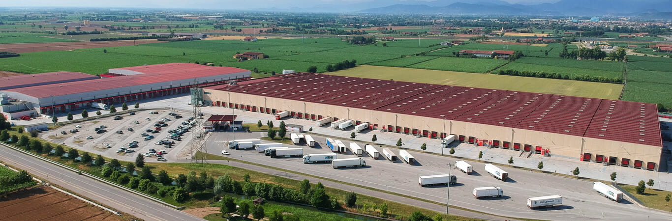 Aerial view of a shipping building